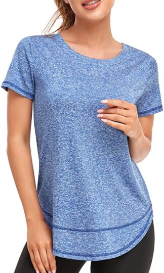 Women's Short Sleeve Workout Shirts Crewneck Sports Yoga Running Dry Fit Tops Side Split Tee Activewear