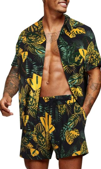 Men's Flower Shirt Hawaiian Sets Casual Button Down Short Sleeve Shirt