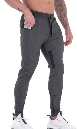 Mens Joggers Sweatpants Slim Fit Workout Training Thigh Mesh Gym Jogger Pants with Zipper Pockets