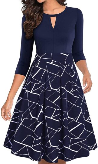 Women's Vintage Floral Flared A-Line Swing Casual Party Dresses with Pockets