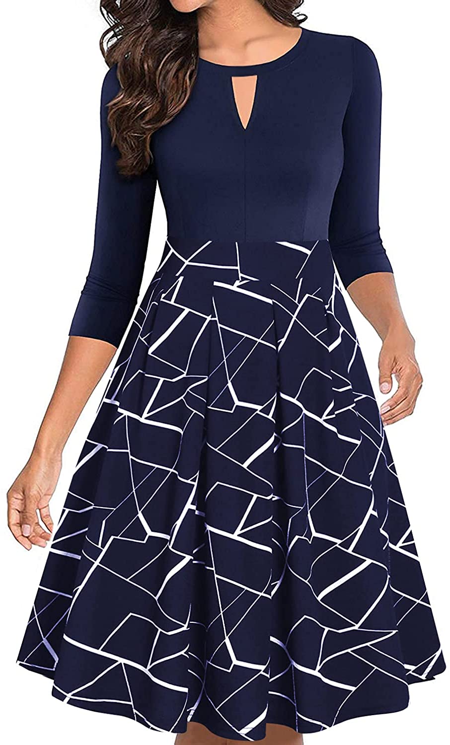 Women's Vintage Floral Flared A-Line Swing Casual Party Dresses with Pockets