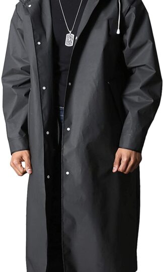 Men's Long Raincoat Waterproof Reusable Hiker Rain Poncho With Hood Fishing Rain Jacket Rainwear