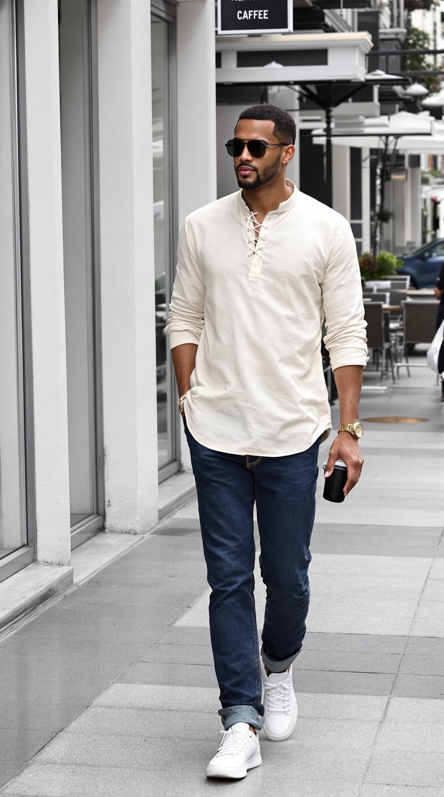 Mens Cotton Linen Shirts Lace Up Casual Beach Hippie Tee Shirts V Neck - Image 3