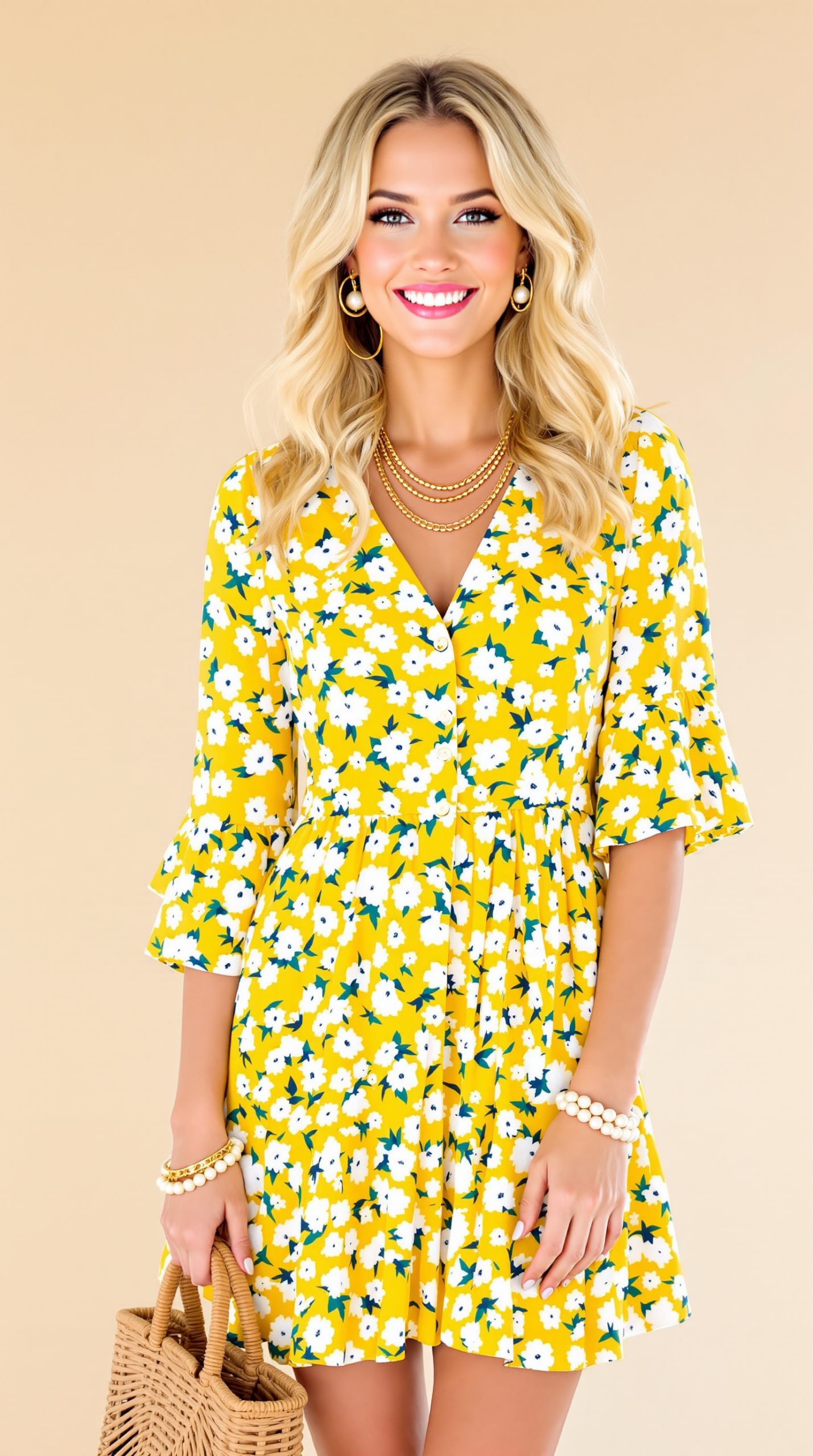 KIRUNDO Women’s Summer Hot Short Sleeve V-Neck High Waist Floral Print Mini Boho Sun Dress with Button - Image 5