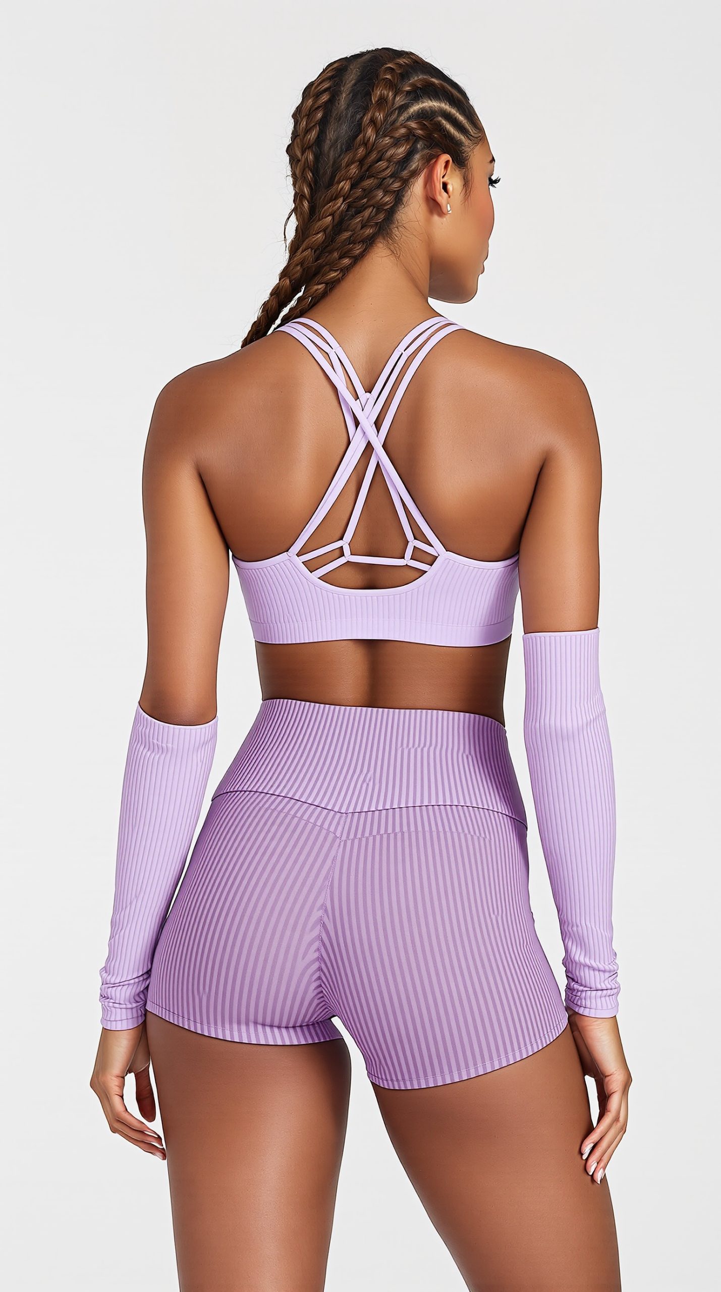 Workout Sets for Women 2 Piece Ribbed V Neck Adjustable Shoulder Strap Sports Bra High Waist Yoga Shorts Outfits - Image 4