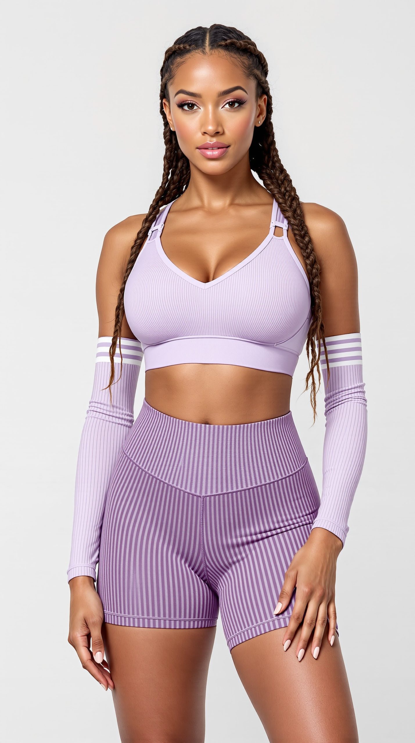 Workout Sets for Women 2 Piece Ribbed V Neck Adjustable Shoulder Strap Sports Bra High Waist Yoga Shorts Outfits - Image 2