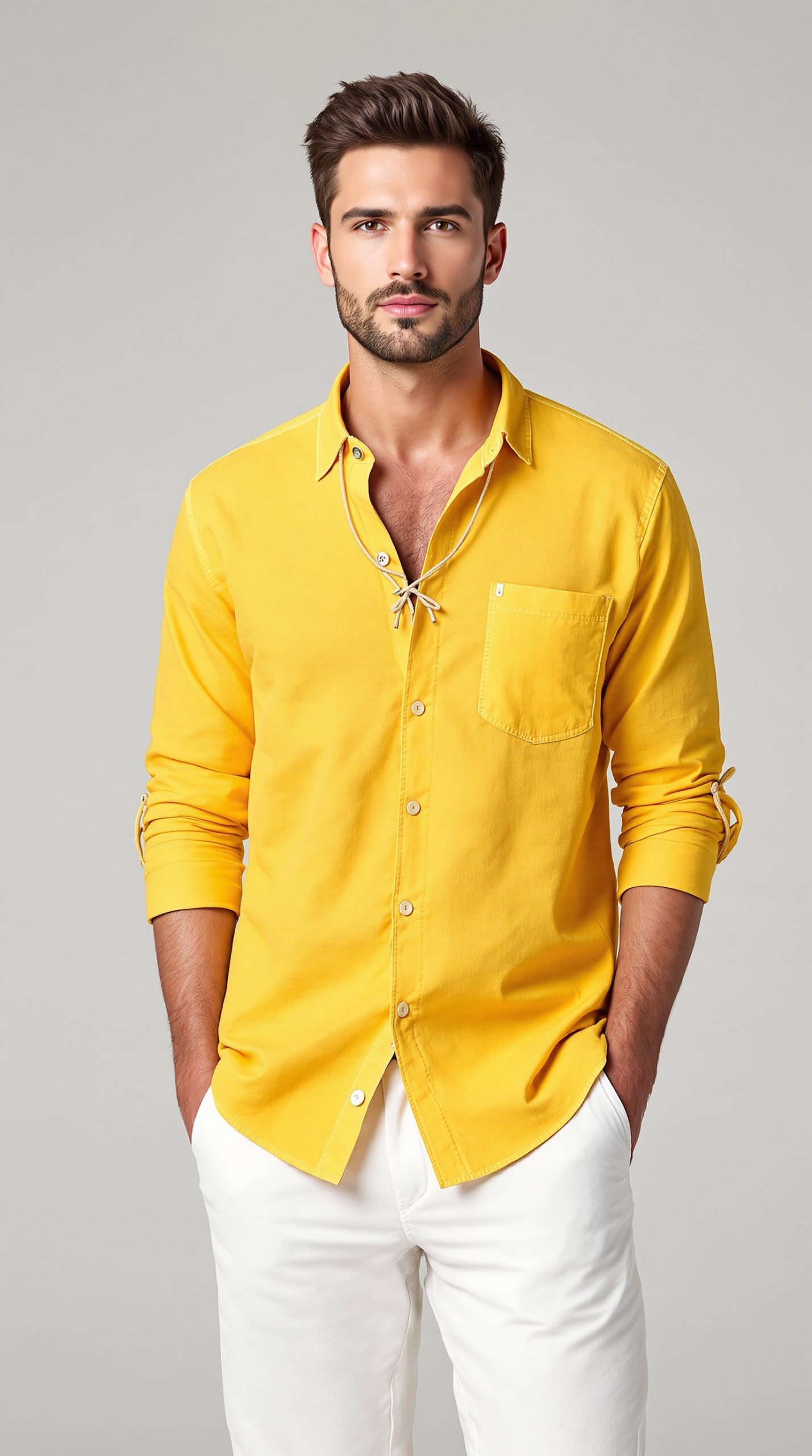 Mens Cotton Linen Shirts Lace Up Casual Beach Hippie Tee Shirts V Neck - Image 6