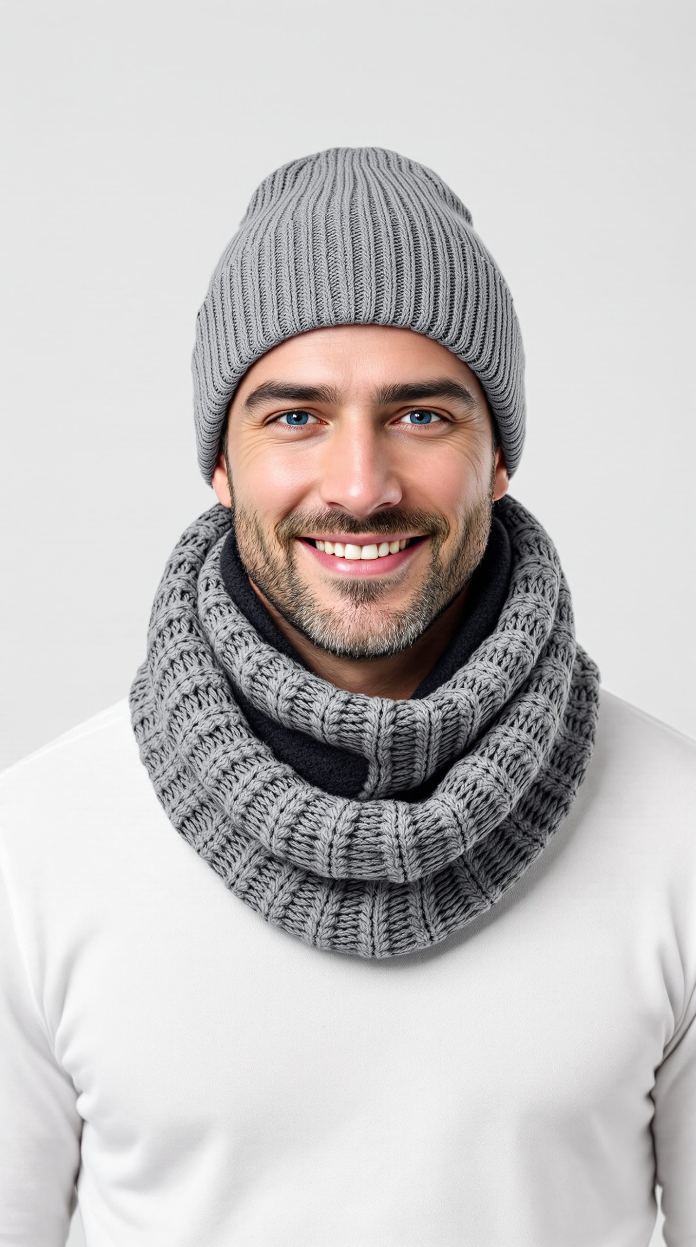 Mens Winter Beanie Hats Scarf Set Warm Knit Hats Skull Cap Neck Warmer with Thick Fleece Lined Winter Hat and Scarf for Women - Image 2