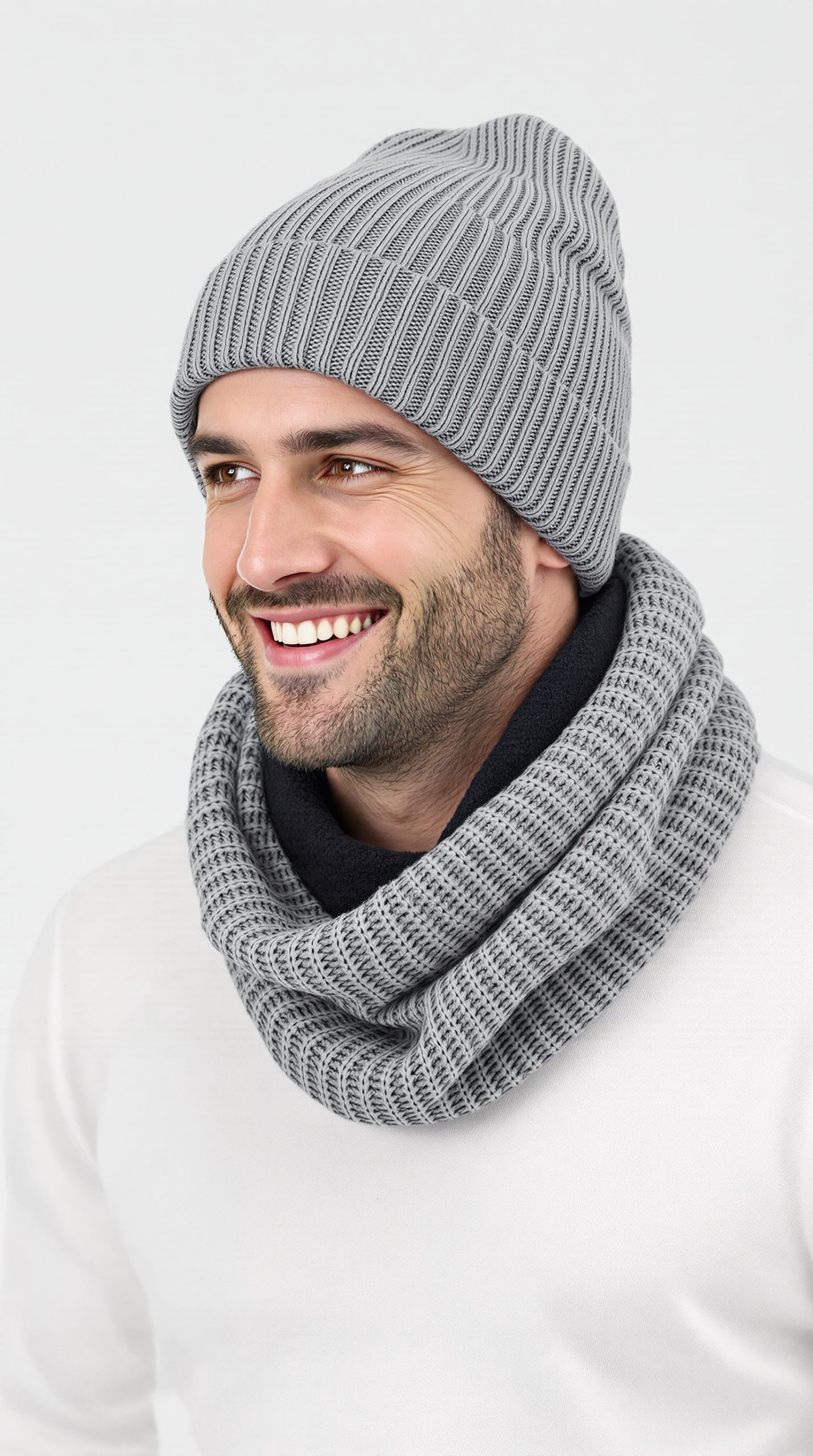 Mens Winter Beanie Hats Scarf Set Warm Knit Hats Skull Cap Neck Warmer with Thick Fleece Lined Winter Hat and Scarf for Women - Image 3