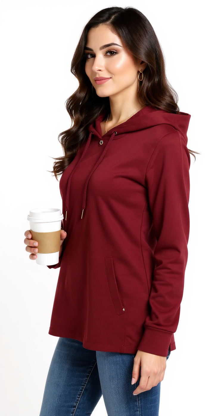 Women's Long Sleeve Hooded Tunic Tops Button Swing Pullover Hoodie Sweatshirts - Image 3