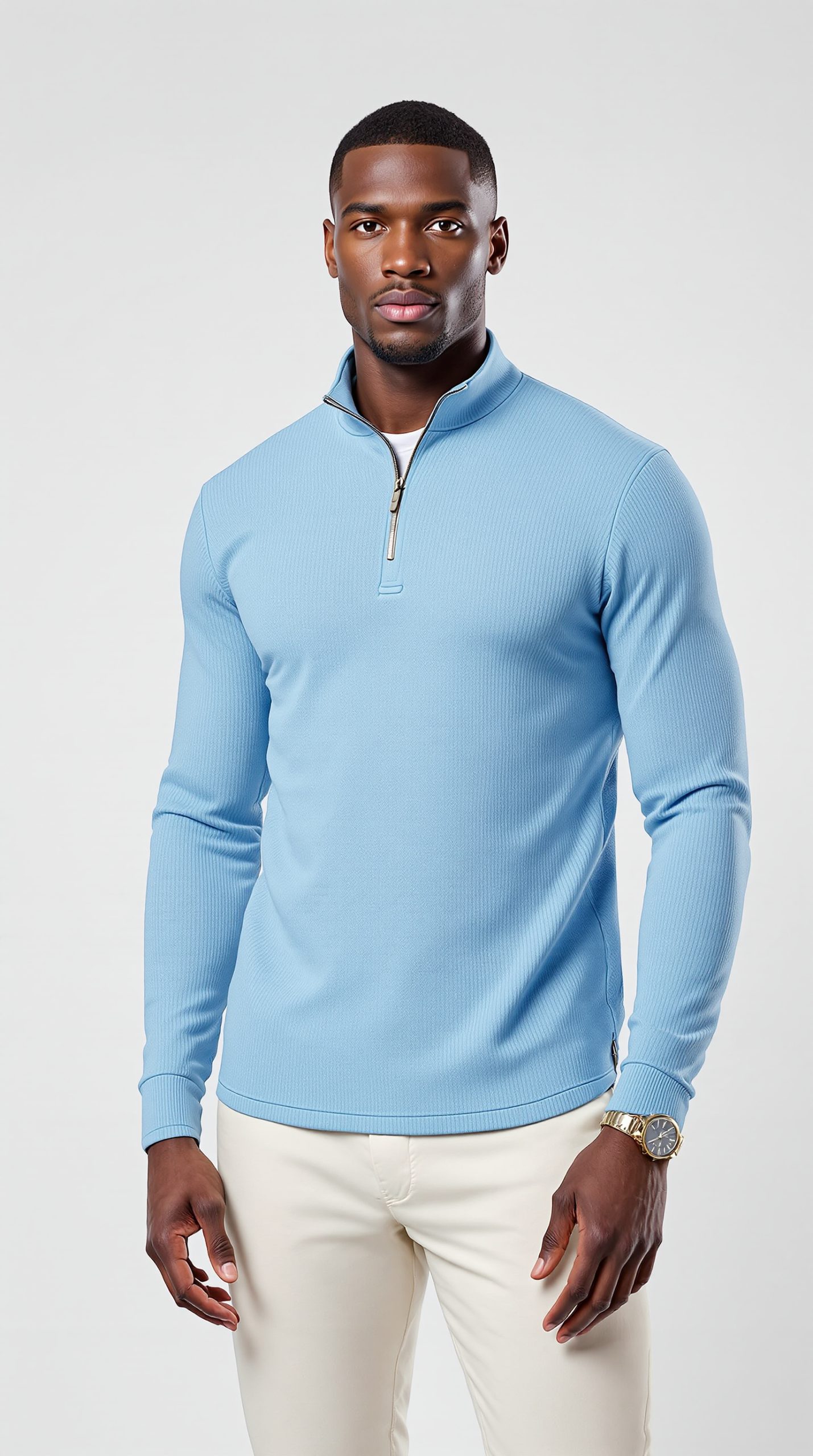 Zipper Polo Shirts for Mens, Fall Striped Slim Fit Long Sleeve T Shirt Zip Neck Business Casual Tops for Work Wear - Image 3