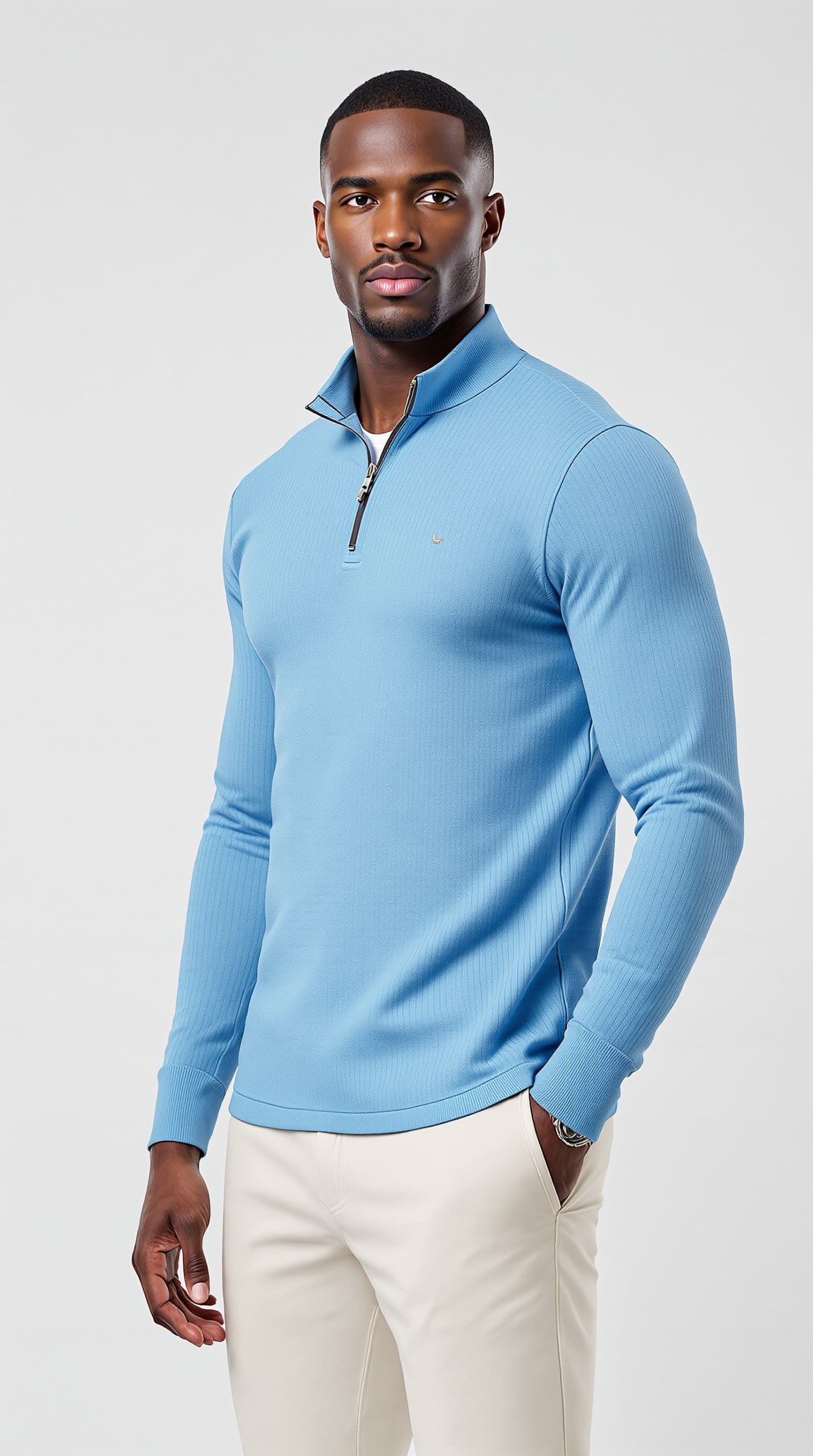 Zipper Polo Shirts for Mens, Fall Striped Slim Fit Long Sleeve T Shirt Zip Neck Business Casual Tops for Work Wear - Image 2