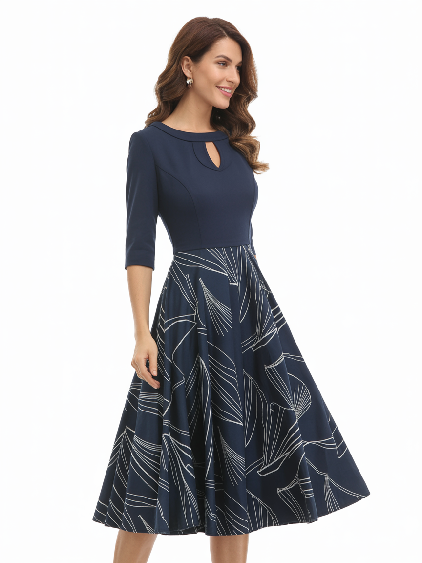 Women's Vintage Floral Flared A-Line Swing Casual Party Dresses with Pockets - Image 3