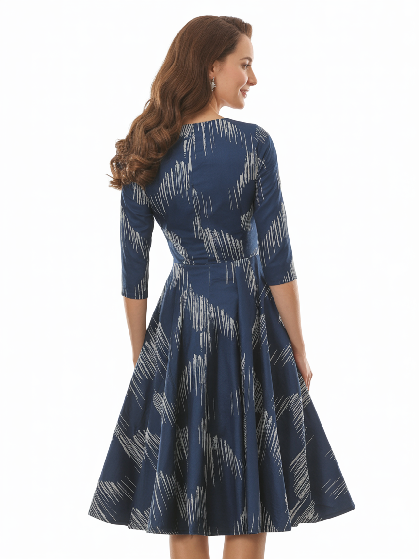 Women's Vintage Floral Flared A-Line Swing Casual Party Dresses with Pockets - Image 4