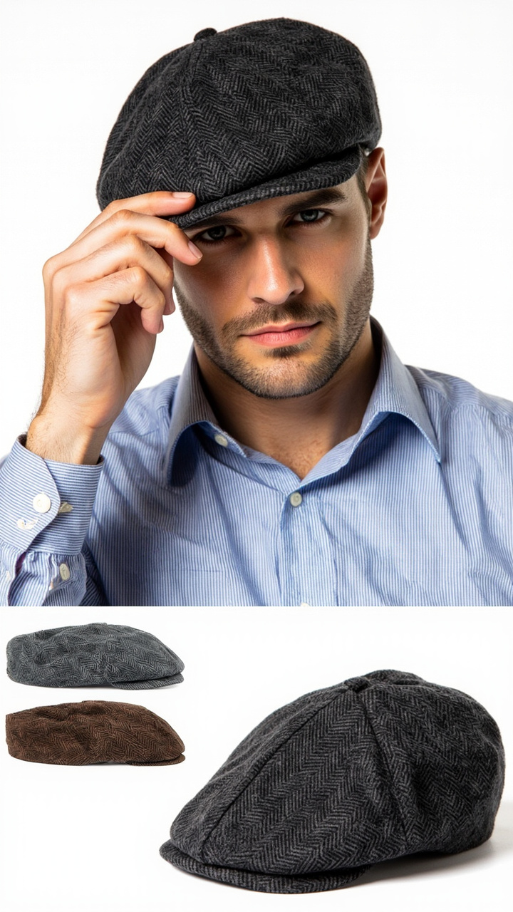 2Pack Adjustable Newsboy Hats for Men Flat Cap Mens Irish Cabbie Gatsby Tweed Ivy - Image 2