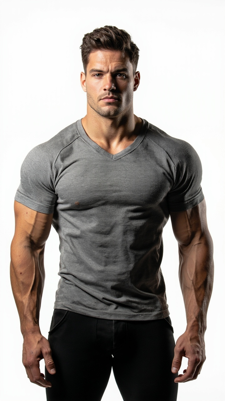 Men's Muscle T Shirts Stretch Short Sleeve V Neck Bodybuilding Workout Tee Shirts - Image 2