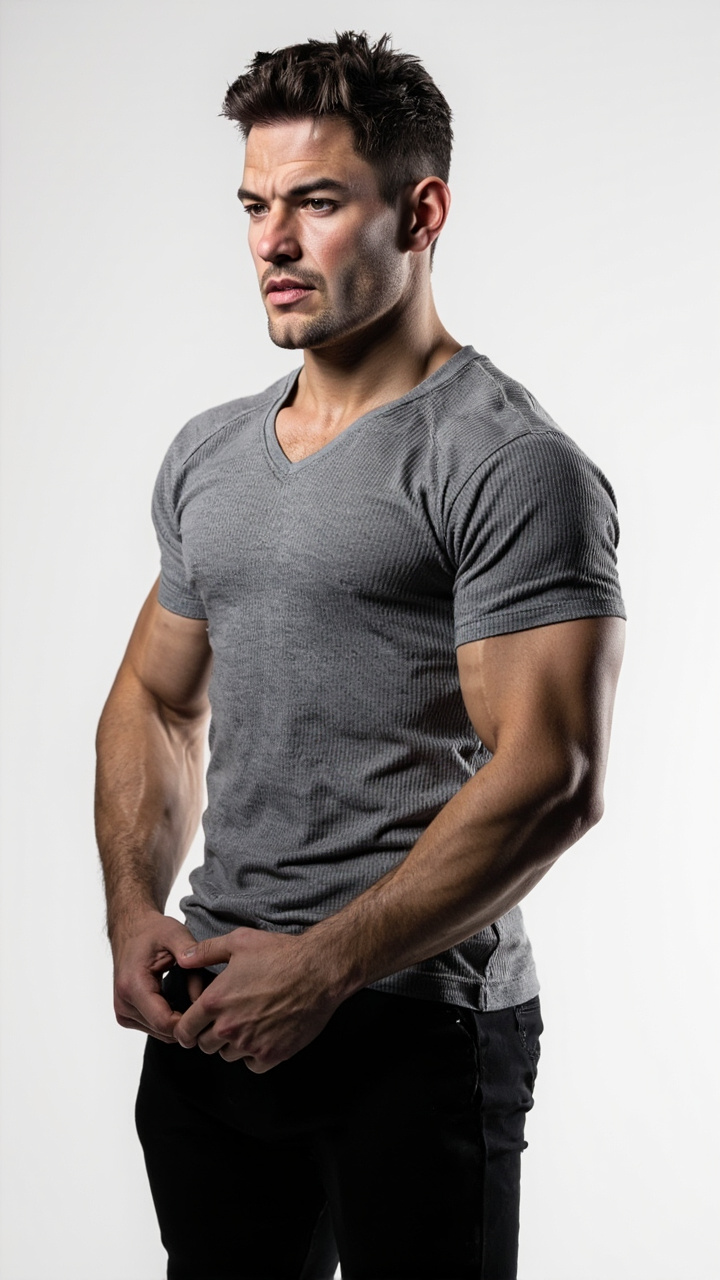 Men's Muscle T Shirts Stretch Short Sleeve V Neck Bodybuilding Workout Tee Shirts - Image 3